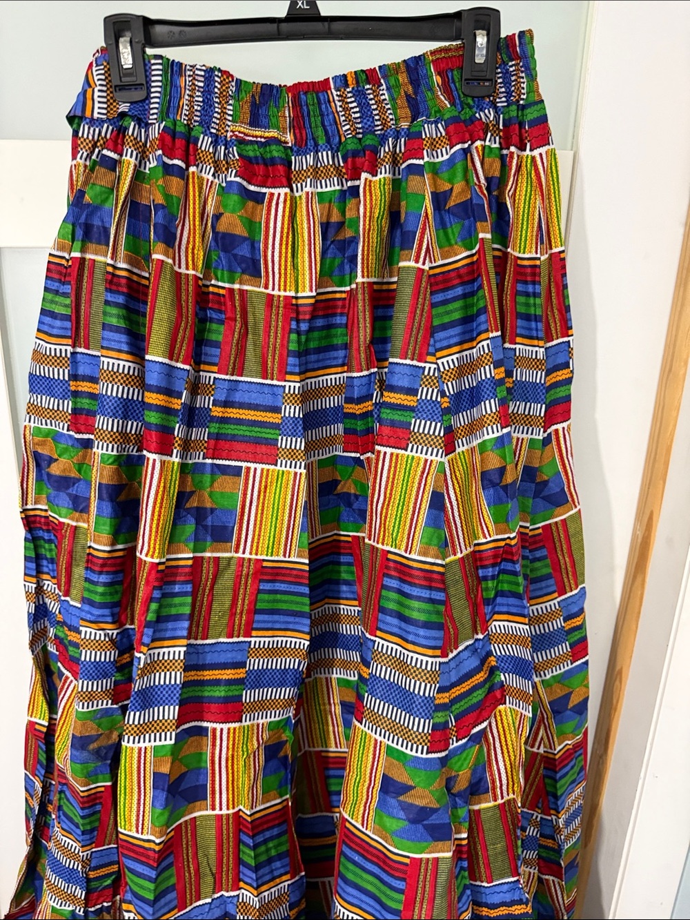 Blue and Orange Kente Maxi Skirt with pockets and Headwear - Picture 7 of 7